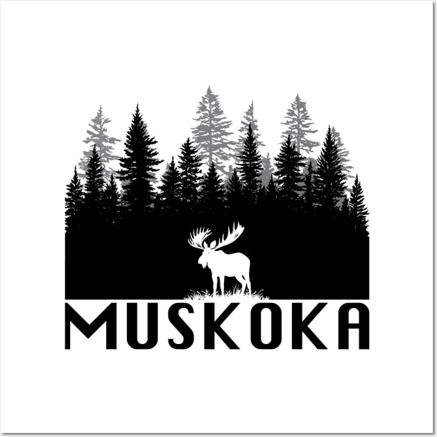 Muskoka and Moose (Black Lettering) Wall Art by VelvetRoom